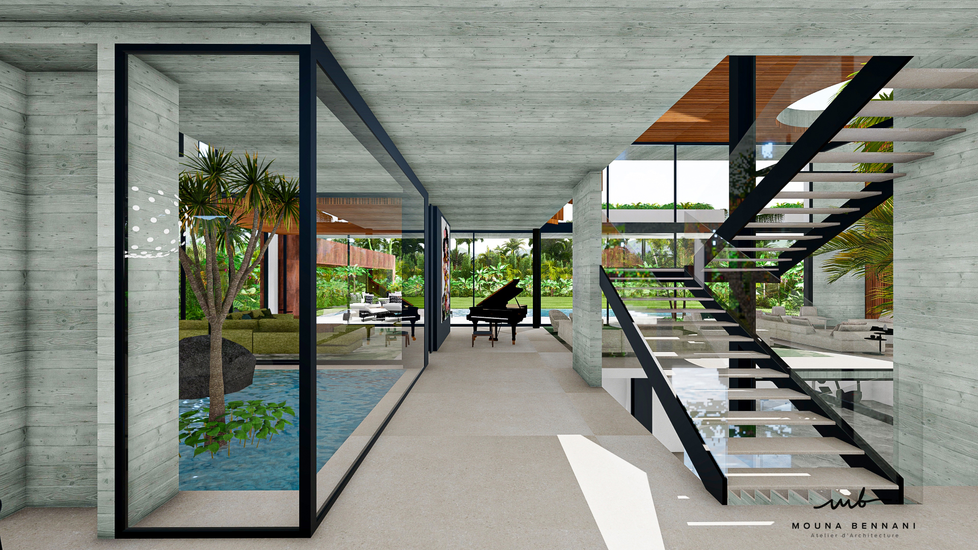 Détail architecture contemporaine béton bois villa Casablanca À