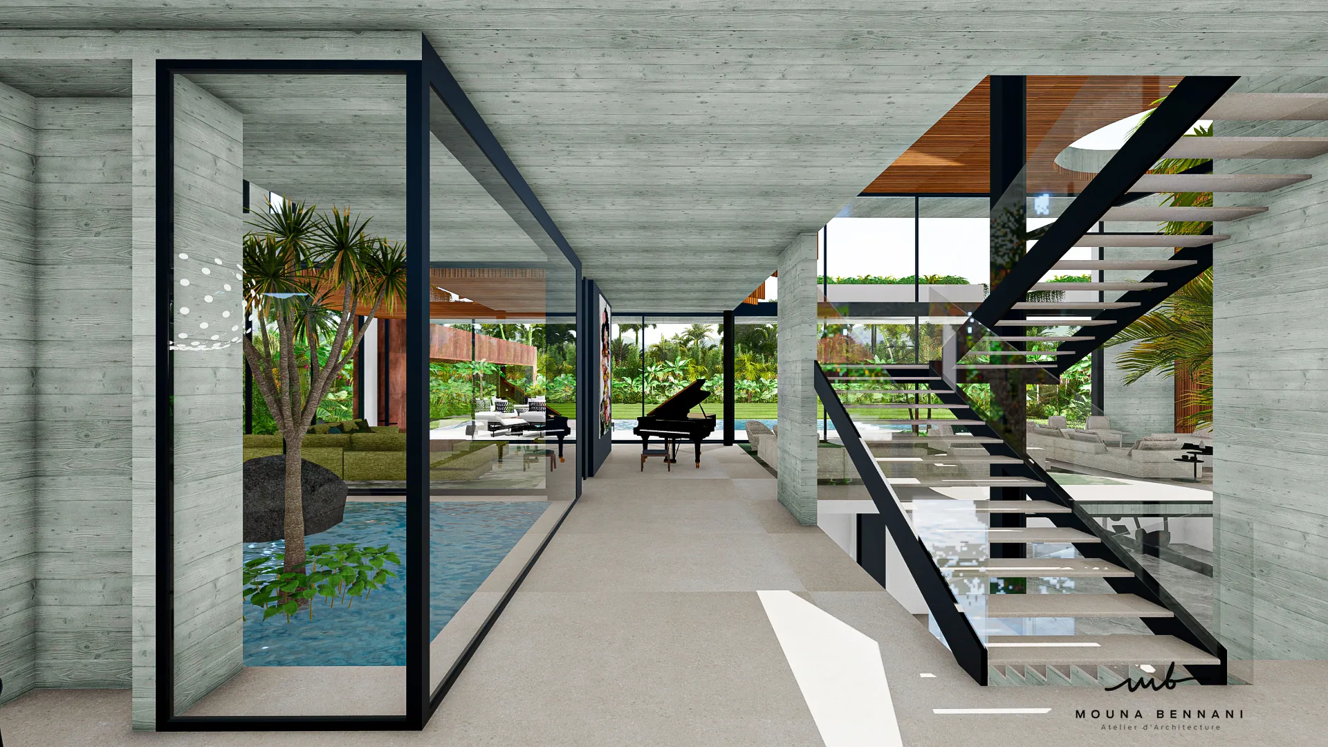 Détail architecture contemporaine béton bois villa Casablanca À