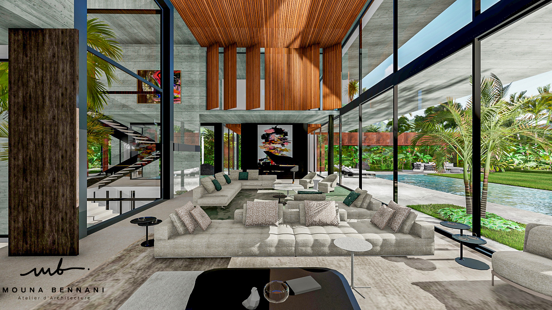 Séjour design luxe sur-mesure espace ouvert villa Casablanca À