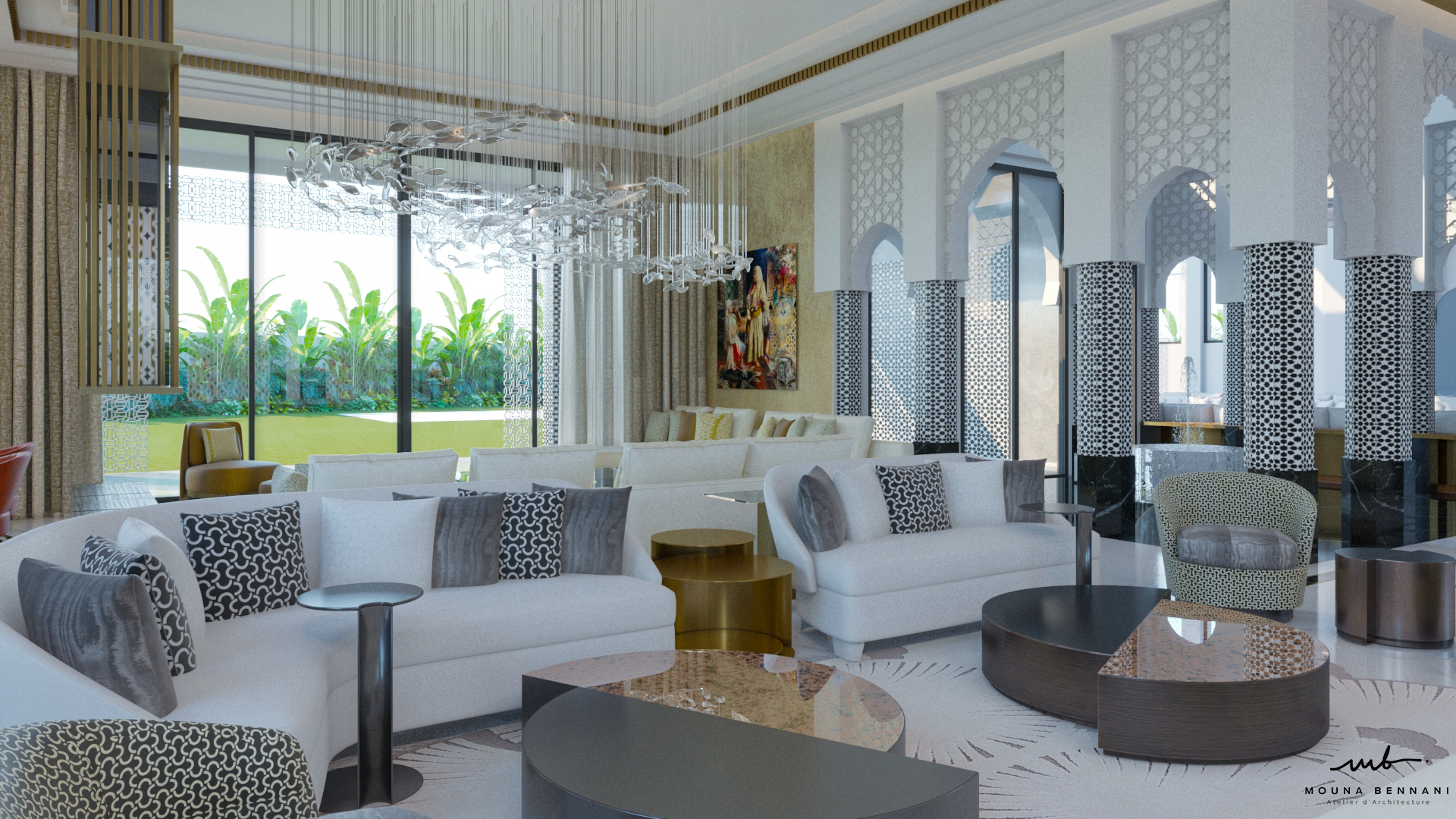 Vue d'ensemble intérieur design Villa Celia — Atelier Mouna Bennani