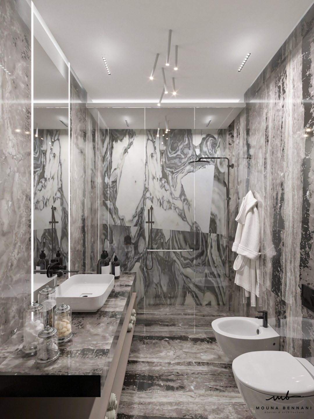 Intérieur villa design sur-mesure matériaux nobles Casablanca — Atelier Mouna Bennani