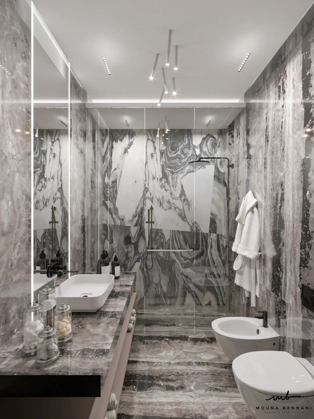 Intérieur villa design sur-mesure matériaux nobles Casablanca — Atelier Mouna Bennani
