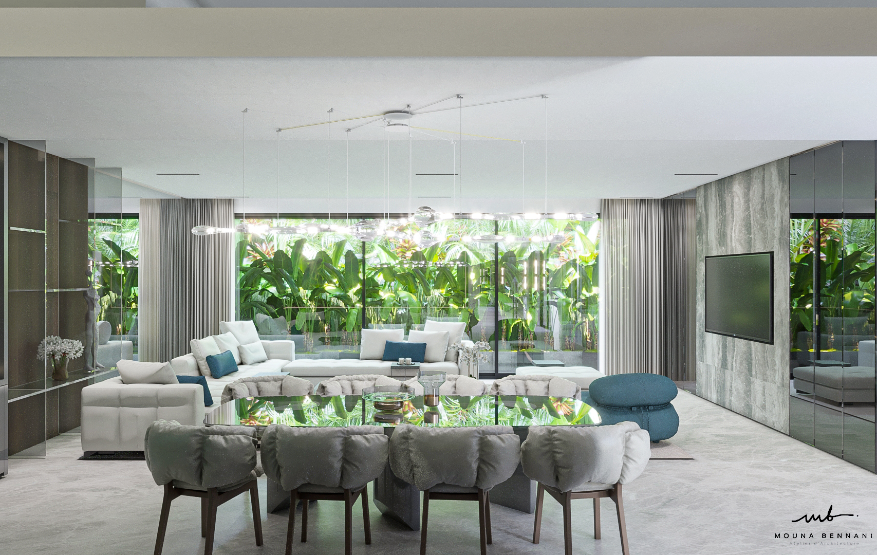 Espace de vie contemporain design luxe villa Casablanca — Atelier Mouna Bennani
