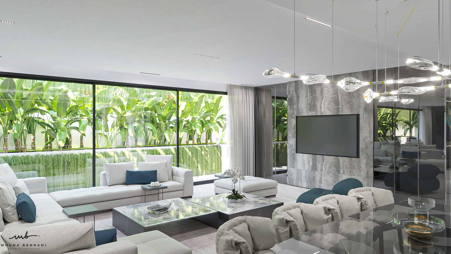 Séjour design intérieur haut de gamme villa Casablanca — Atelier Mouna Bennani