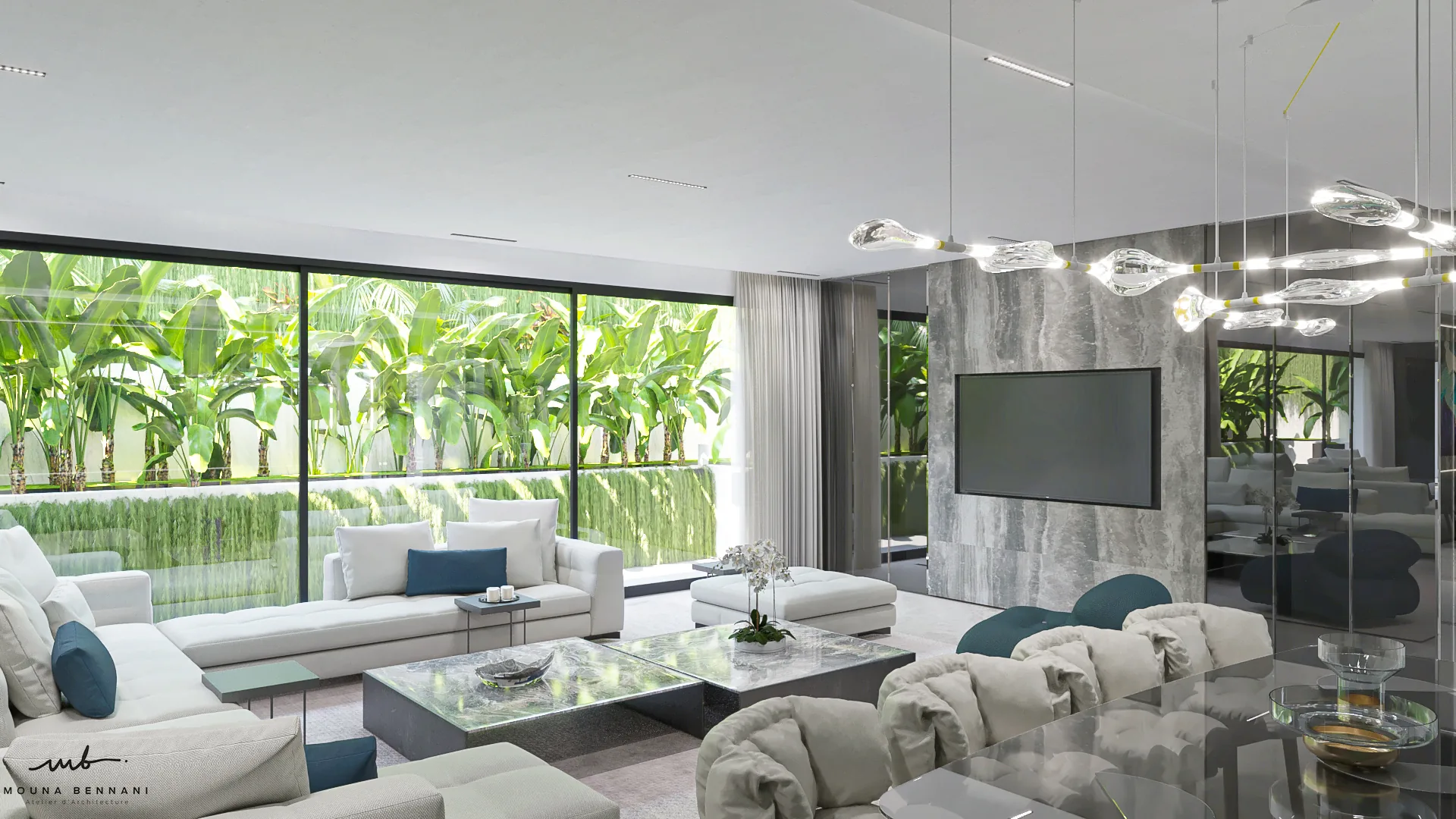 Séjour design intérieur haut de gamme villa Casablanca — Atelier Mouna Bennani