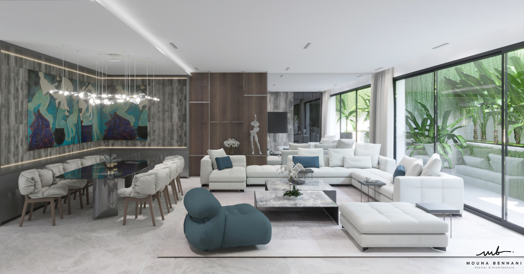 Cuisine design contemporain sur-mesure matériaux nobles villa Casablanca — Atelier Mouna Bennani
