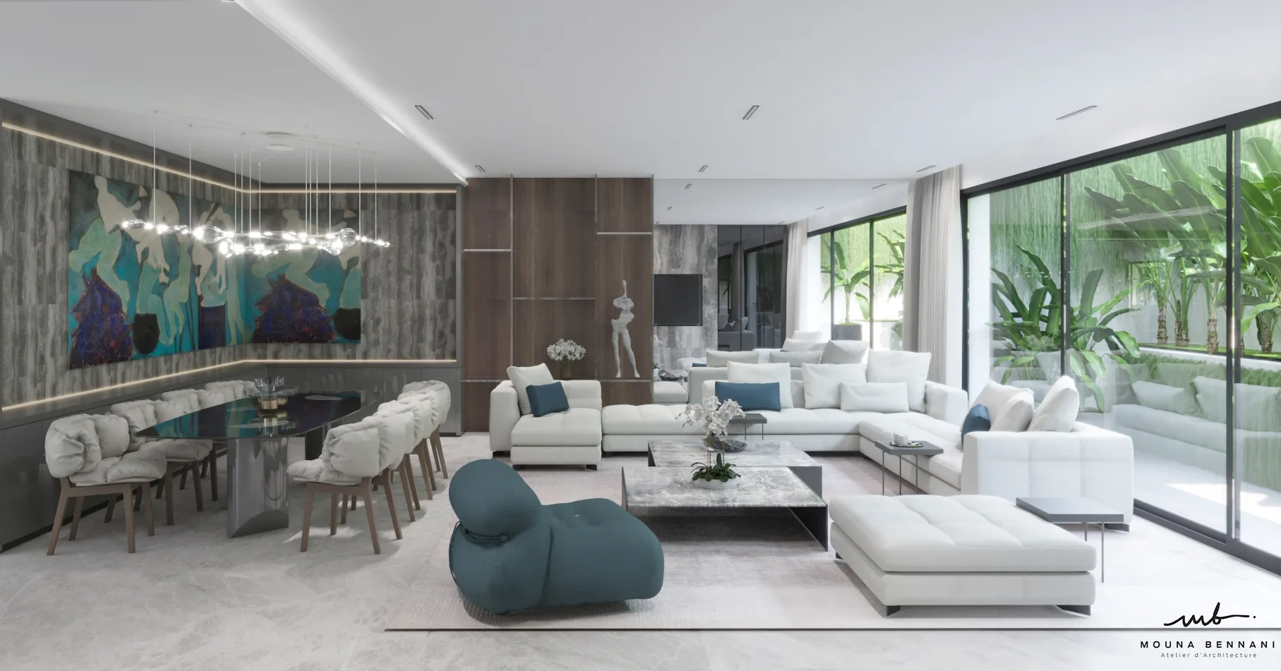 Cuisine design contemporain sur-mesure matériaux nobles villa Casablanca — Atelier Mouna Bennani