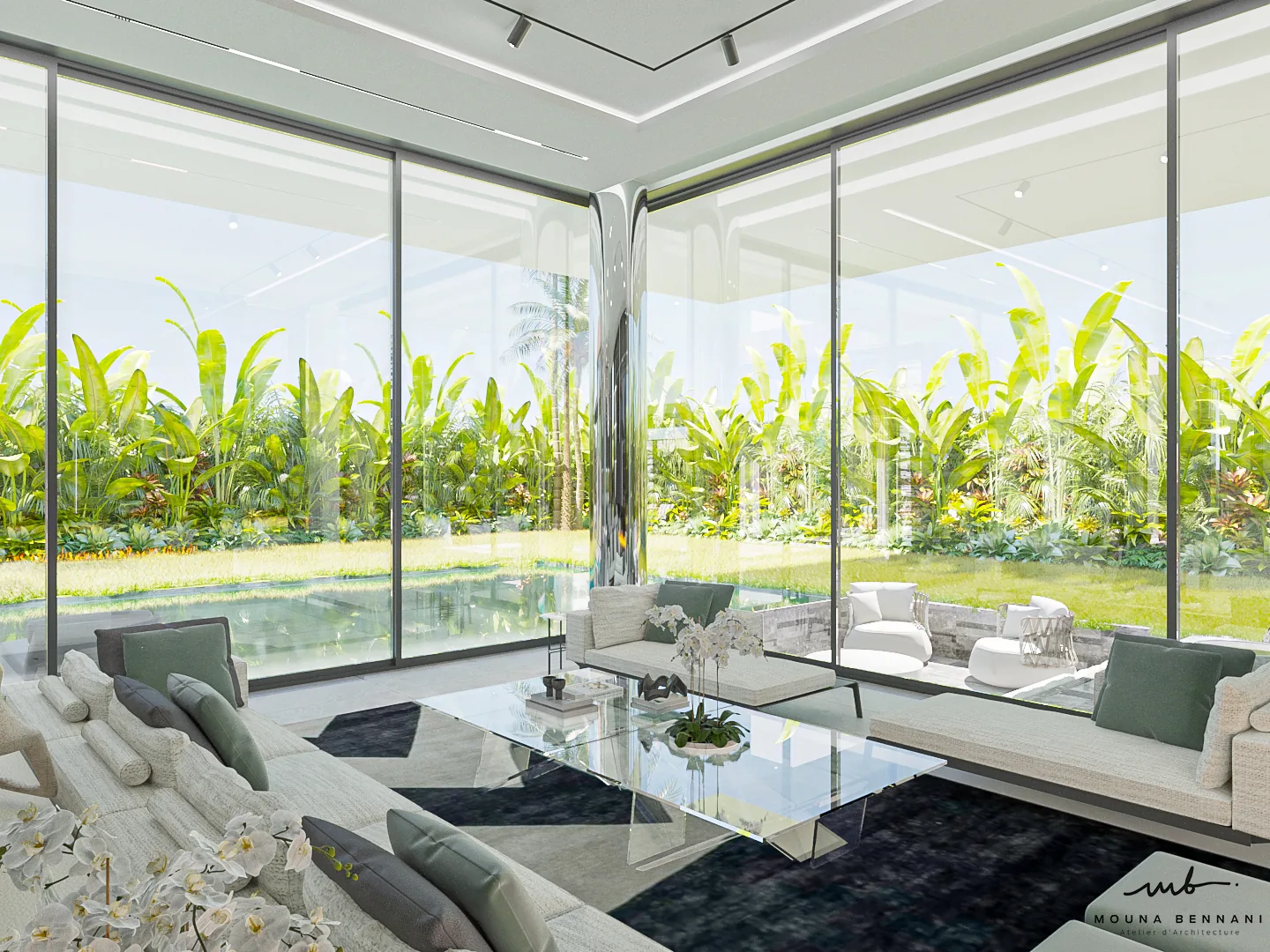 Détail intérieur finitions haut de gamme villa Casablanca — Atelier Mouna Bennani