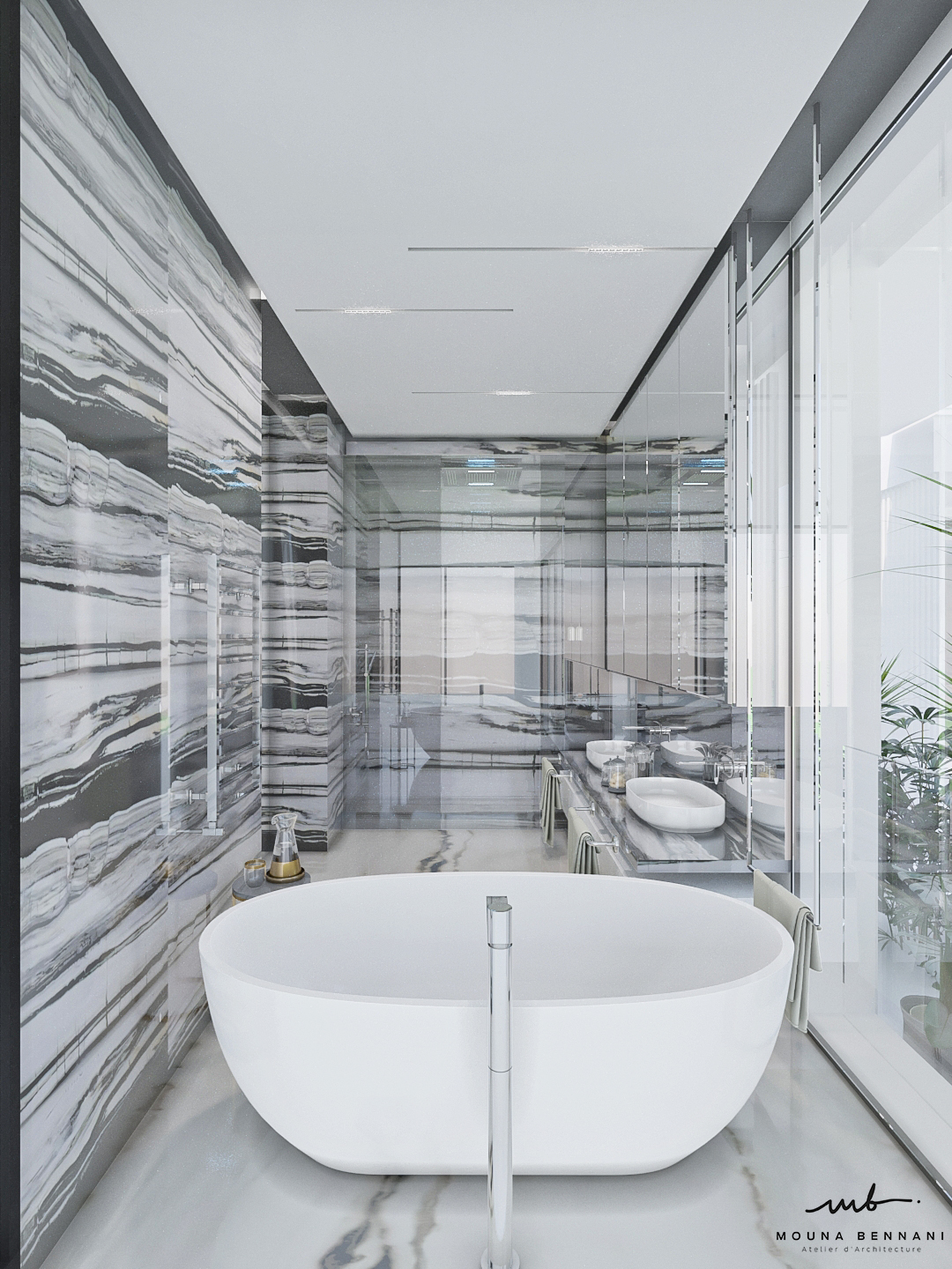 Vue finale villa haut de gamme design intérieur luxe Casablanca 2024 — Atelier Mouna Bennani